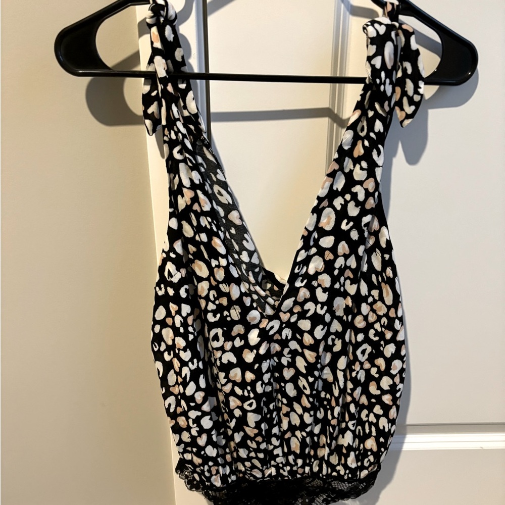 Free people bodysuit - black with hearts and lace under clip - Small